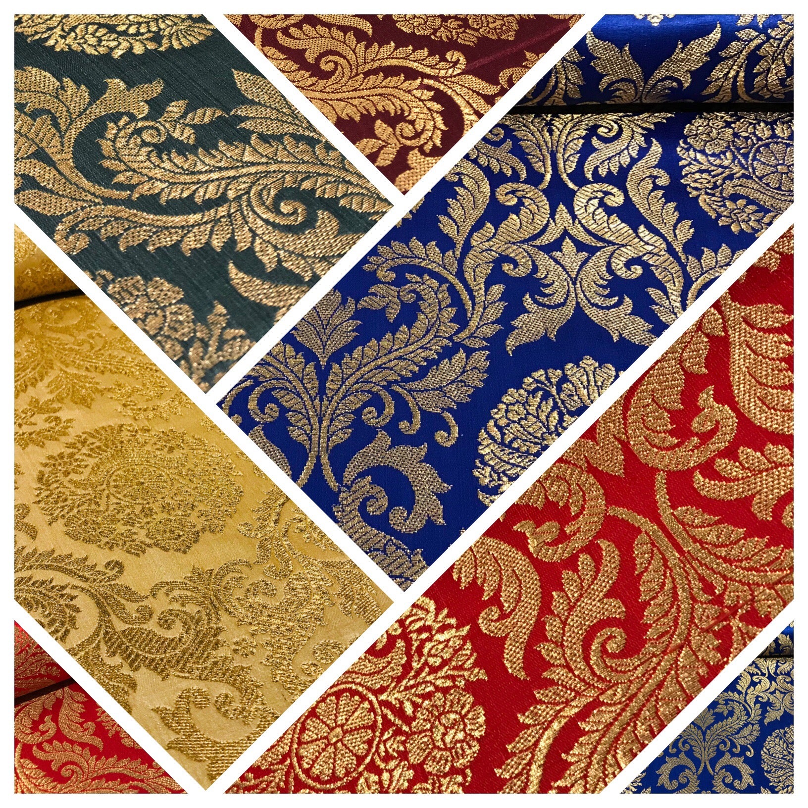 Gold Metallic Ornamental Indian Faux Silk Banarsi brocade Fabric 44' Wide M807